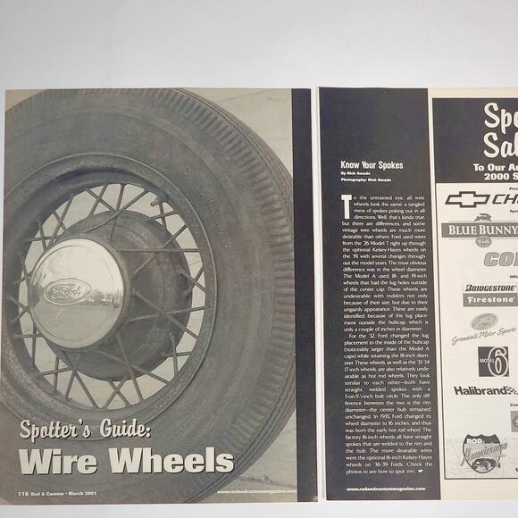Spotter's Guide Wire Wheels Pictorial Print Ad 2001 Rod & Custom Magazine 8.5x11 - Picture 1 of 9